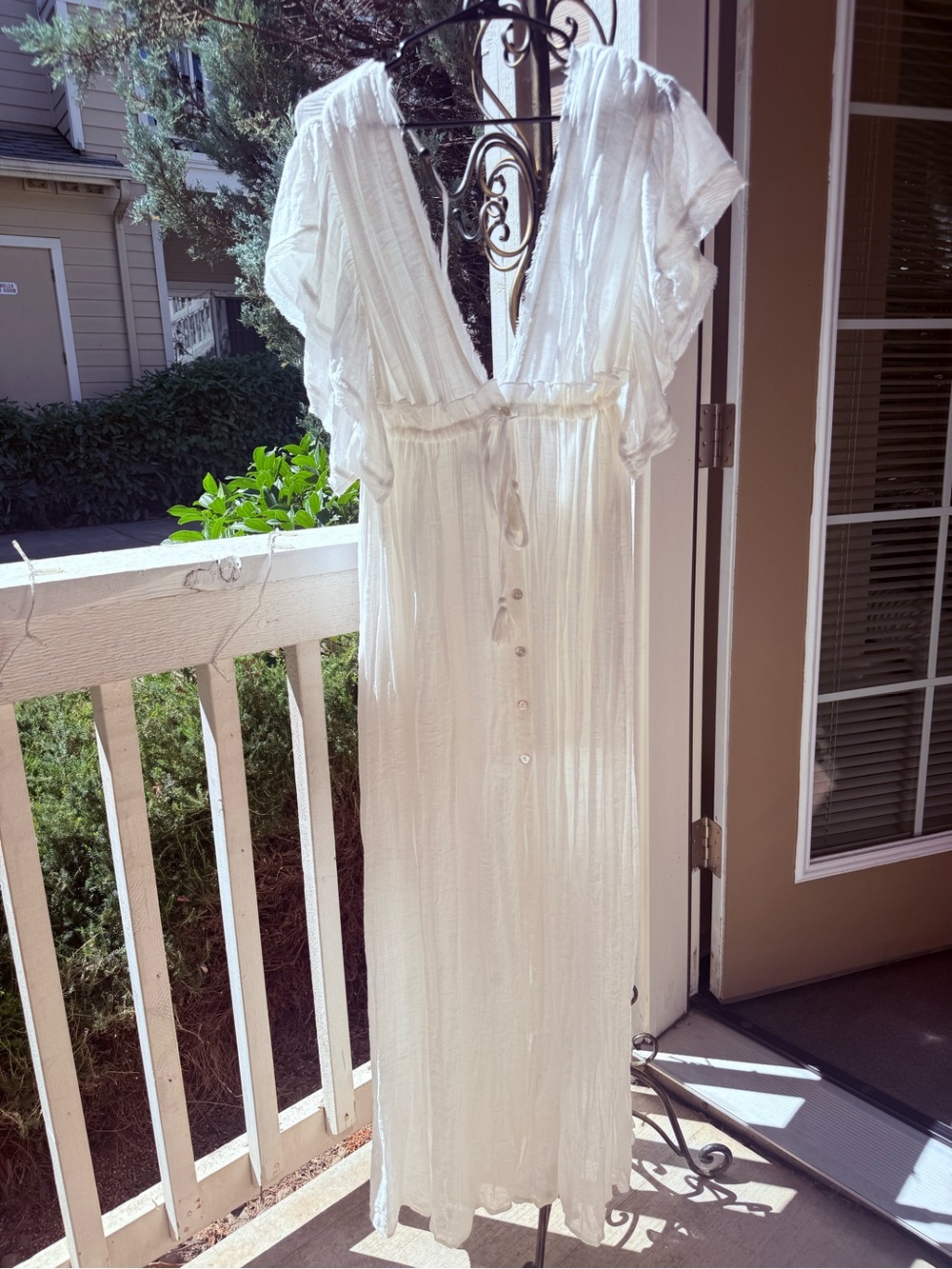 White Lightweight Button-Front Maxi Dress
